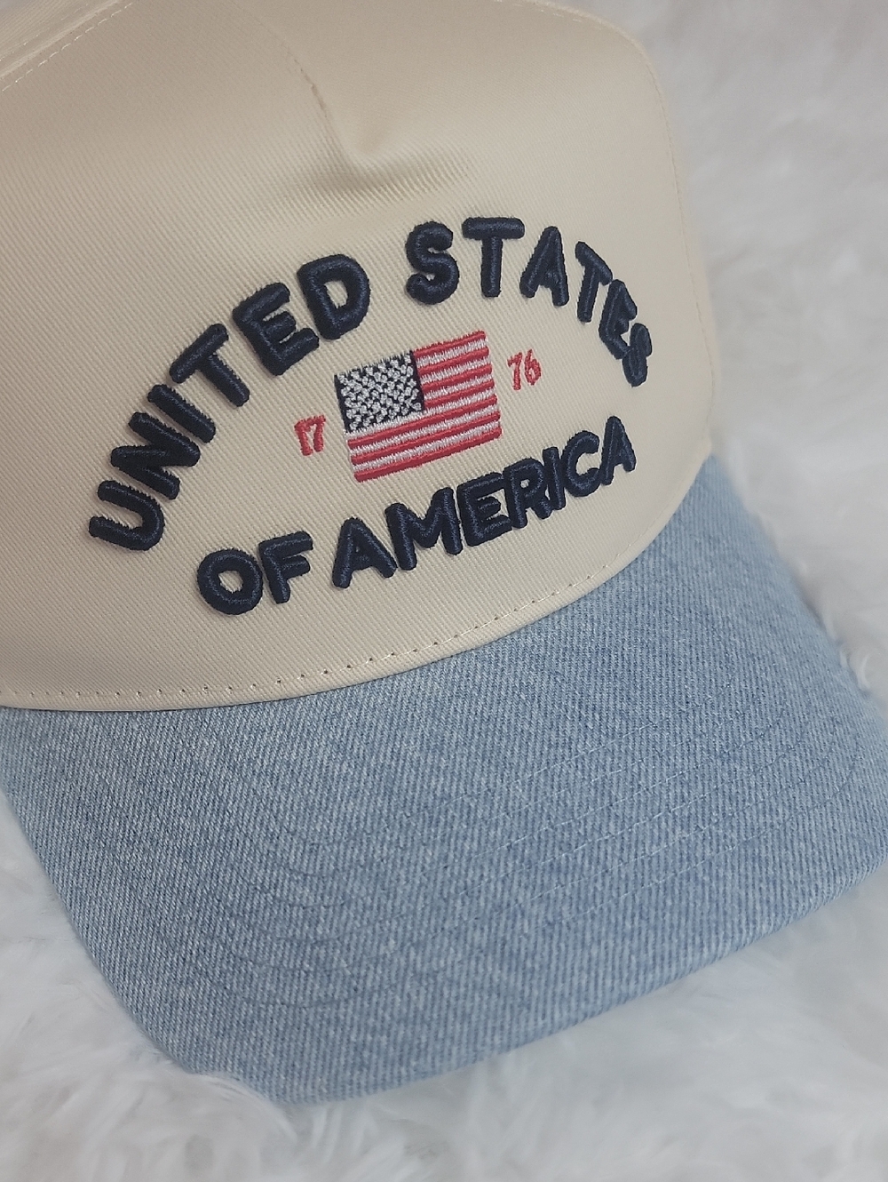 NWT Altar'd State Cream & Denim "United States of America" Embroidered Hat. - Picture 2 of 6